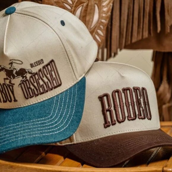 New with tag Brown RODEO Trucker Hat Puff Embroidery Snapback Mesh Baseball Cap - Picture 1 of 2